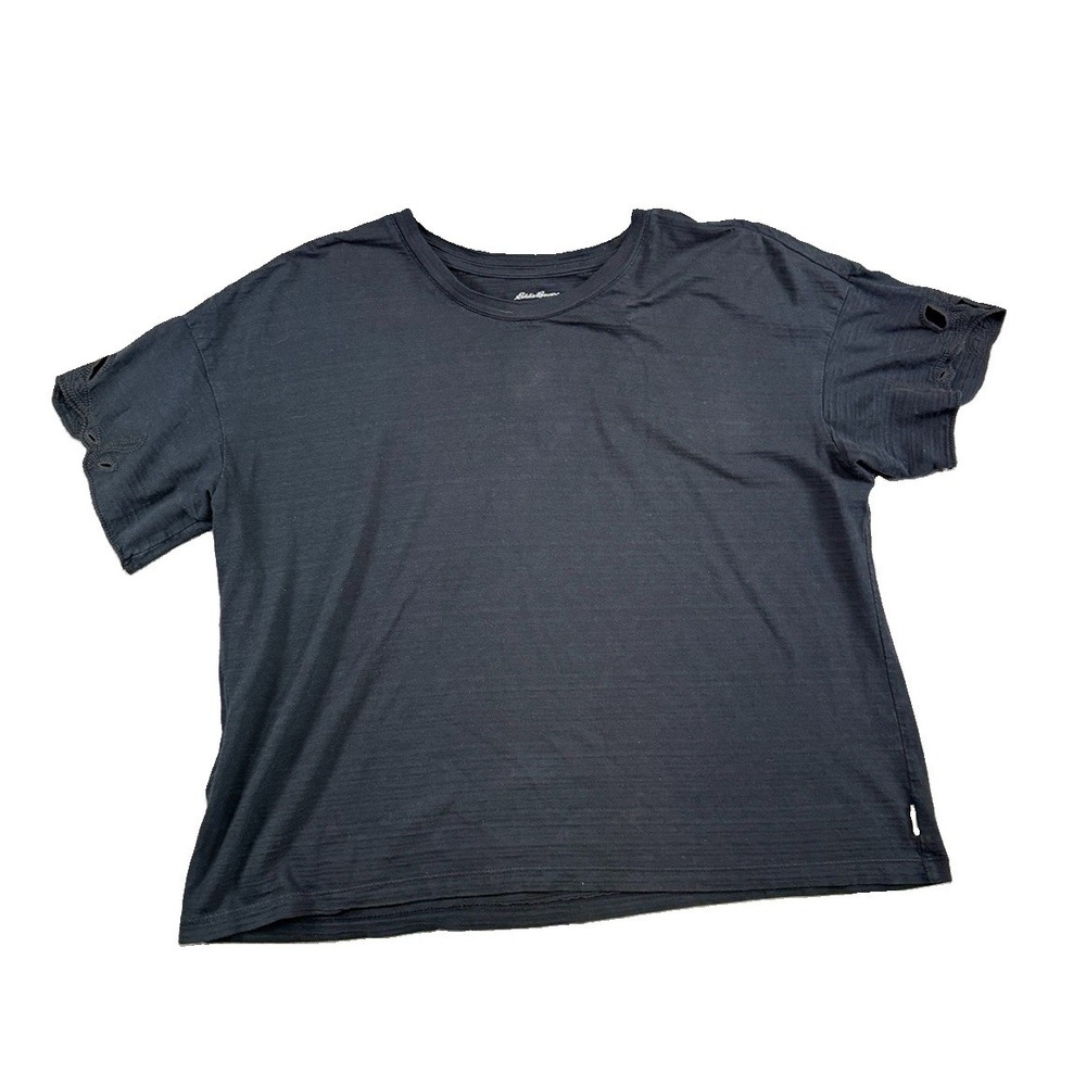 Eddie Bauer Black Cotton Embroidered Sleeve T-Shirt Size M Preppy Normcore